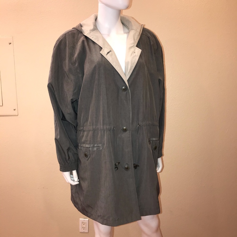 Hooded Rain Jacket Utility Coat Size M or L Oversized Dark Grey Outerwear